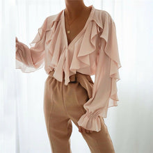 Load image into Gallery viewer, Women Ladies Chiffon Ruffle Bell Sleeve Loose  Shirt Top Summer Blouse Tops UK