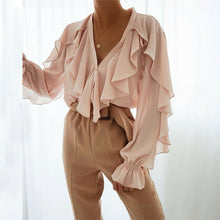 Load image into Gallery viewer, Women Ladies Chiffon Ruffle Bell Sleeve Loose  Shirt Top Summer Blouse Tops UK