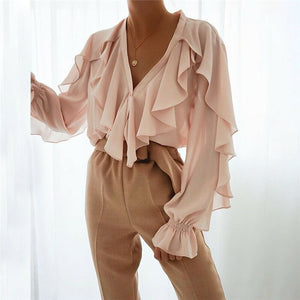 Women Ladies Chiffon Ruffle Bell Sleeve Loose  Shirt Top Summer Blouse Tops UK