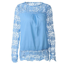 Load image into Gallery viewer, Wenyujh Women Lace Chiffon Flower Hollow-out Long Sleeve Shirts Casual Feminine Solid Blouses 2019 Fashion Spring Autumn Tops