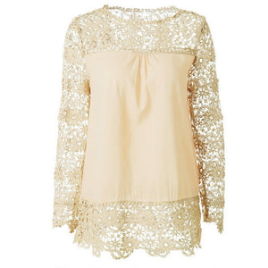 Wenyujh Women Lace Chiffon Flower Hollow-out Long Sleeve Shirts Casual Feminine Solid Blouses 2019 Fashion Spring Autumn Tops