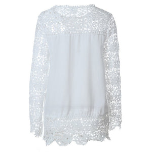 Wenyujh Women Lace Chiffon Flower Hollow-out Long Sleeve Shirts Casual Feminine Solid Blouses 2019 Fashion Spring Autumn Tops