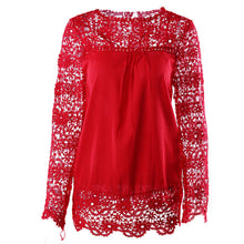 Load image into Gallery viewer, Wenyujh Women Lace Chiffon Flower Hollow-out Long Sleeve Shirts Casual Feminine Solid Blouses 2019 Fashion Spring Autumn Tops