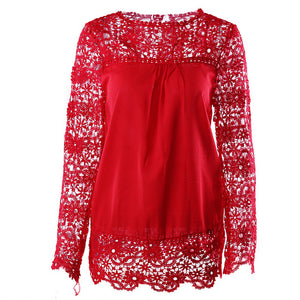 Wenyujh Women Lace Chiffon Flower Hollow-out Long Sleeve Shirts Casual Feminine Solid Blouses 2019 Fashion Spring Autumn Tops