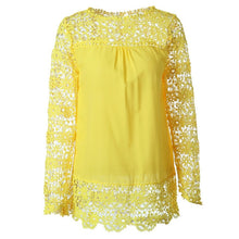 Load image into Gallery viewer, Wenyujh Women Lace Chiffon Flower Hollow-out Long Sleeve Shirts Casual Feminine Solid Blouses 2019 Fashion Spring Autumn Tops
