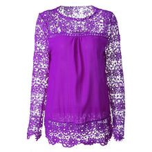 Load image into Gallery viewer, Wenyujh Women Lace Chiffon Flower Hollow-out Long Sleeve Shirts Casual Feminine Solid Blouses 2019 Fashion Spring Autumn Tops
