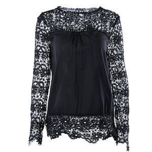 Wenyujh Women Lace Chiffon Flower Hollow-out Long Sleeve Shirts Casual Feminine Solid Blouses 2019 Fashion Spring Autumn Tops