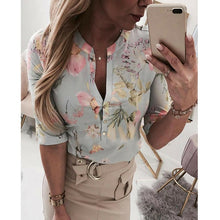 Load image into Gallery viewer, Women Long Half Sleeve Loose Shirts Shirt OL Clothes Plain Casual Button Blouse Office Lady Summer Chiffon Shirts blusa feminina