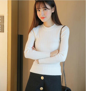 2019 Autumn New Korean Solid Color Joker Crew Neck Slim Fit PulloverThread Knit Basic Women Sweater