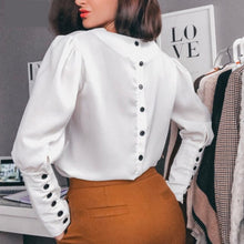 Load image into Gallery viewer, Women  Sexy V neck Back Button Blouse Office Ladies Long Sleeve Casual Solid Shirt And Tops 2019 Autumn New Fashion Women Tops