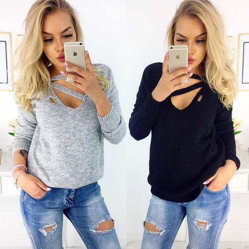 2019 Autumn Loose Sweater Women Winter Knitted Sweaters Long Sleeves Women Pullovers Jumper V-neck Female Sweaters Femme Tops